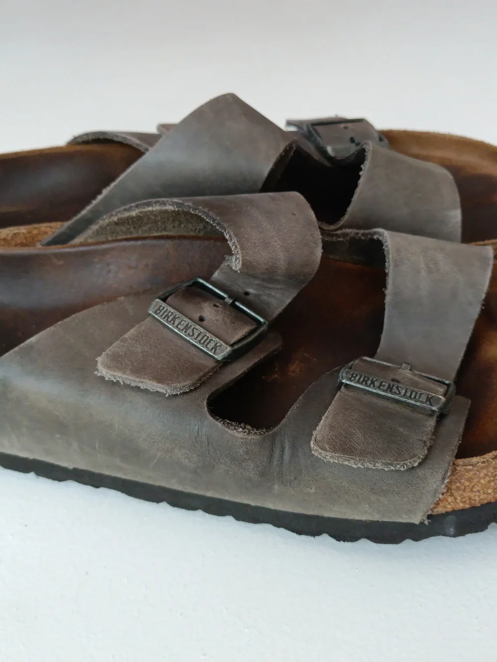 Birkenstock Men's Double Buckle Suede Slide Sandals in Gray Brown
